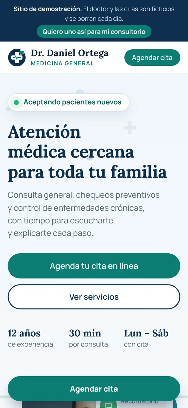 La misma página vista en un celular