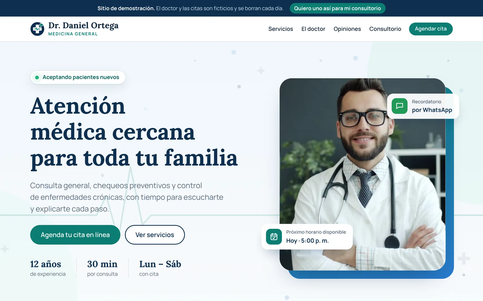 Página de inicio del consultorio de ejemplo de medicina general